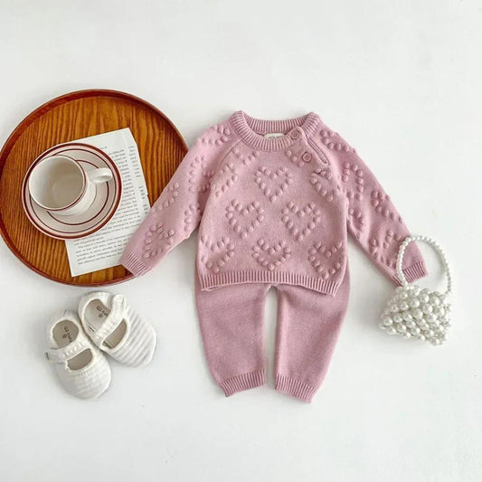 Baby-Strickanzug 2-teilig - Warmer Pullover & Hose für Mädchen aus Wolle - Mon Bebé